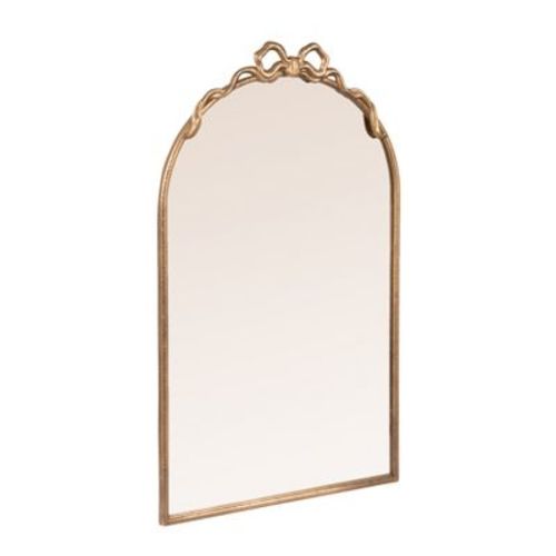 Storied Home Arched Gold Iron Mirror with Decorative Bow