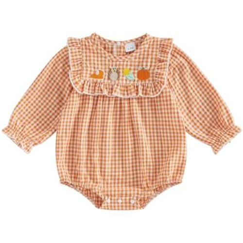 Baby Girl Halloween Pumpkin Ruffle Long Sleeve Bubble Romper