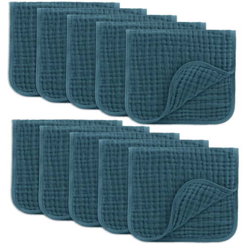 Comfy Cubs Muslin Burp Cloths - Large 100% Cotton Washcloths, 6 Layers (Neptune, 10-Pack, 20"X10")