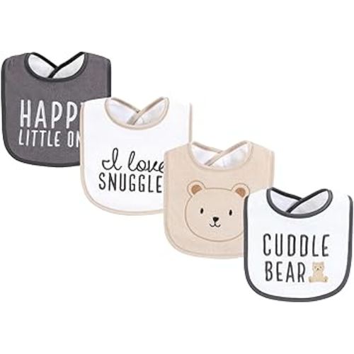 Hudson Baby Cotton Terry Drooler Bibs with Fiber Filling, Cuddle Bear, One Size