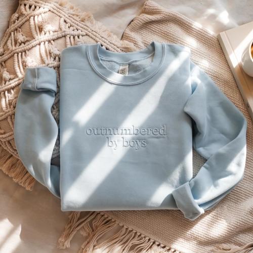 Embroidered Outnumbered By Boys Sweatshirt, Boy Mom Crewneck, Minimalist Mama Sweatshirt, Tone on Tone Sweatshirt, Gift for Boy Mom