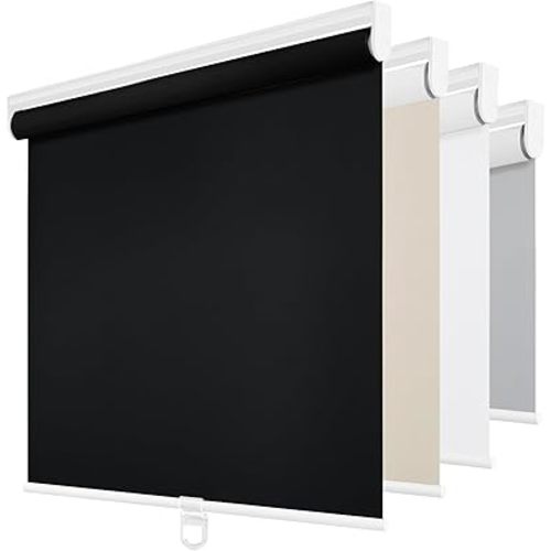 ChrisDowa Cordless Blackout Roller Shades for Windows, Thermal Insulated UV Protection Pull Down Shades, Total Blackout Window Blinds for Home, Office, Bedroom, Door (38" W x 72" H, Black)
