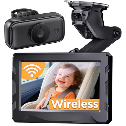 Wireless Baby Car Camera - 40Hrs Battery Life& 940mn Night Vision, 4.3'' HD Car Baby Monitor 1080P Video, SD Card Included, Rear Facing Back Seat Mirror - Newborn Essentials Infant Must Have