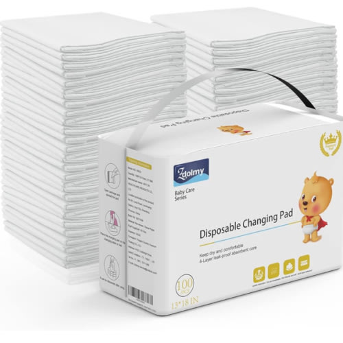 Disposable Changing Pad Liners (100 Pack) Super Soft, Disposable Changing Pads, Ultra Absorbent & Waterproof - Covers Any Surface for Mess Free Baby Diaper Changes (White)
