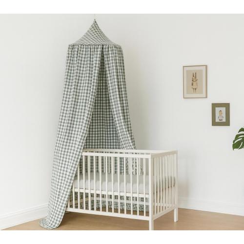 Gingham Bed Canopy | Cotton Canopy for Baby Crib | Hanging Nursery Canopy, Neutral Canopy for Crib or Toddler Bed