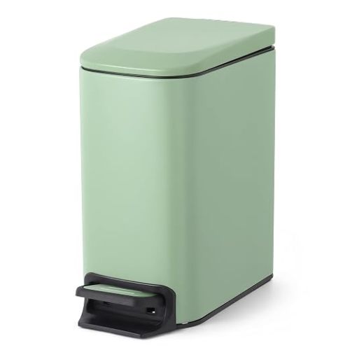 Cesun Small Bathroom Trash Can with Lid, 1.6 Gal, Soft Close, Sage Green