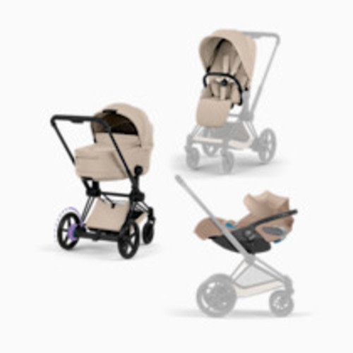 Cybex ePRIAM + CLOUD T + PRIAM Fold Lux Travel System - Cozy Beige