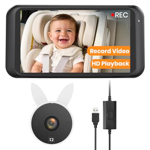 Babyvue Baby Car Camera HD 1080P with Video Recording & Playback, 4.5" Car Baby Monitor with Auto IR Night Vision, USB Plug & Play, Rear Facing Car Seat Camera for Kids/Infants,BV2MAX White