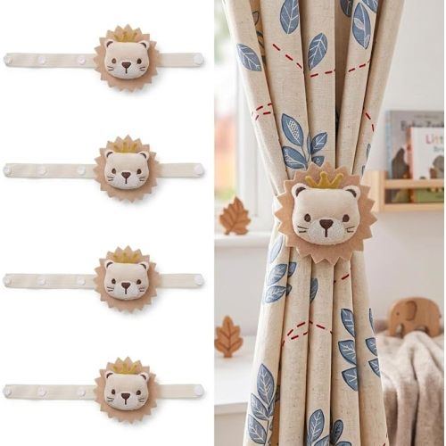 Tamhoo 4 Pack Lion Curtain Tiebacks, 3-Snap, Kids Room Decor (Lion)