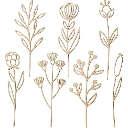 Wooden Flowers Wildflower Wall Decor Wood Flowers Bouquet with Stems 7 Pcs | Paintable Floral Blossom for Craft Boho Nursery Wall Art Cutout Decal for DIY Baby Girl Bedroom Home Decoration Birthday Gift