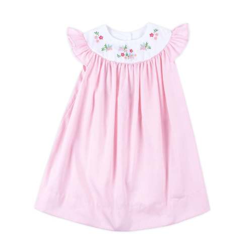 Embroidered Bird Pique Dress Pink