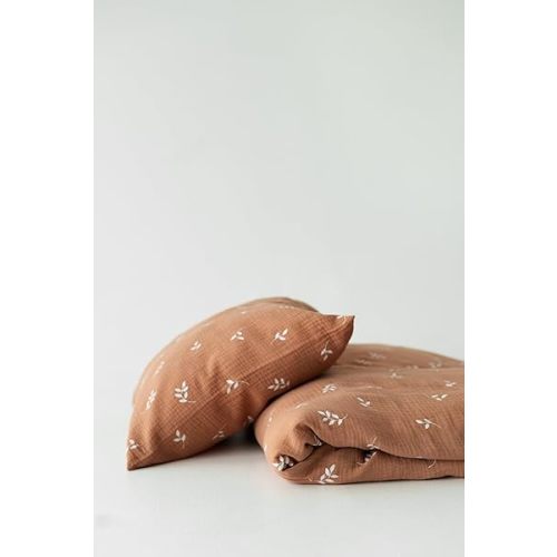 TISU Baby Crib Duvet Cover Soft Muslin Double Gauze Bedding Boy Girl Nursery Kids Sheet Bedsheets (Caramel Leaves)