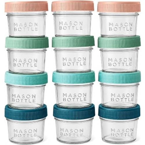 Mason Bottle Glass Breastmilk Storage Jars with Airtight Lids, 4oz,12-Pack