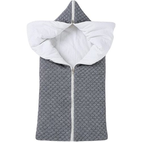 Baby Infant Swaddle Blanket Knit Sleeping Bag Receiving Blankets Stroller Wrap for Newborn Boys Girls 0-12Months Grey