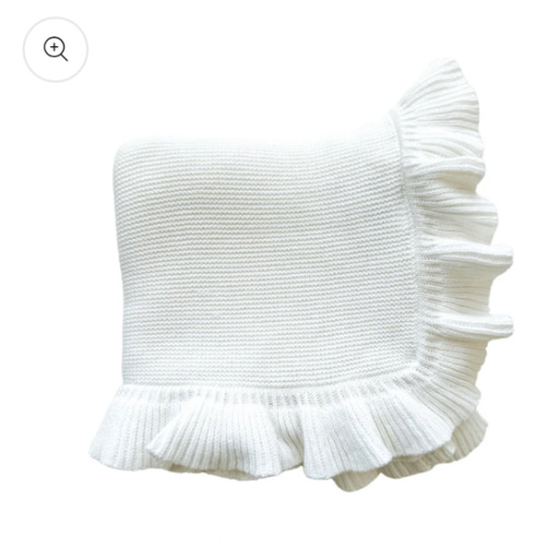 Knitted Baby blanket - White Ruffle - Harp Angel Boutique