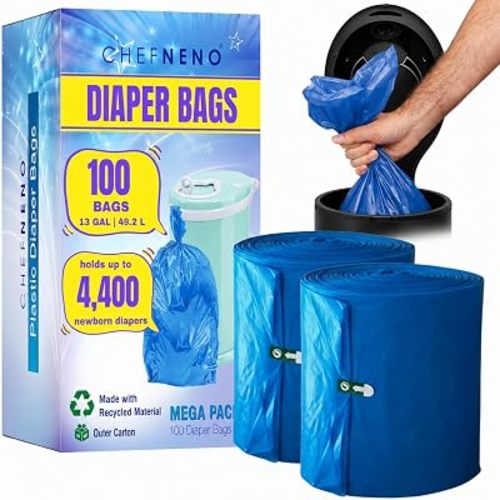 Disposable Diaper Pail Refill Bags (100 Bags) Compatible with Ubbi Diaper Bag Pail 13 Gal Capacity Diaper Pail Bag Medium Kitchen Trash Bag Heavy Duty Large Garbage Bag (100 ct.)