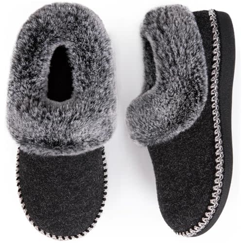 EverFoams Women's Bootie Slippers Warm Soft House Shoes with Fluffy Collar | Comfy,Memory Foam,Non-slip,Indoor,outdoor,Cozy,Fuzzy faux fur,foot support cushion,durable,fleece lining