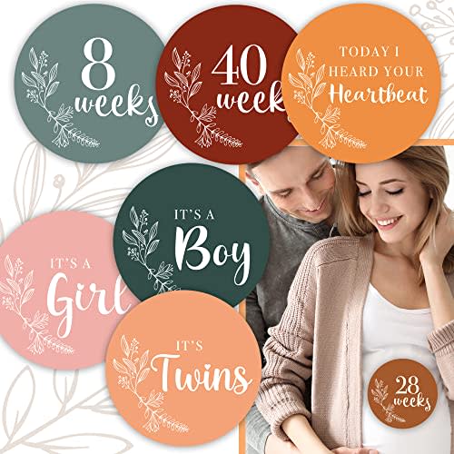 Pregnancy Weekly Milestone Signs 24 Pack, Weekly Baby Bump Stickers Baby Shower Pregnancy Gifts for First Time Moms, Gender Neutral Pregnancy Photography and Announcement Cards