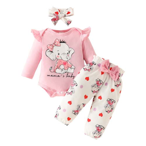 TOWED22 Newborn Baby Girl Fall Winter Clothes Outfit Set Sweet Ruffle Romper, Pants and Headband 0 3 6 9 12 18 24 Months Infant Clothing,Color: Pink,Size:0-3 M