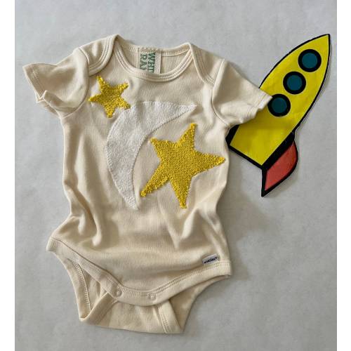 Moon and Stars Baby Onesie: Recycled Applique, Gender Neutral