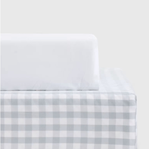 Organic Percale Gingham Crib Sheet 2-Pack in blue fog or cafe