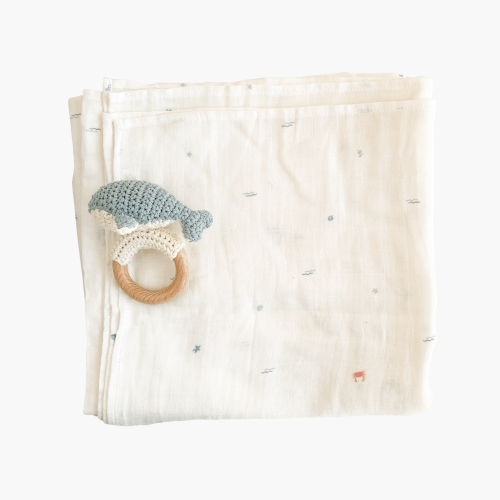 Nautical Swaddle and Teether Set, Whale