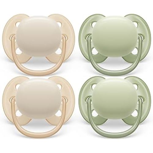 Philips Avent Ultra Soft Pacifier 0-6m, Sand/Pastel Warm Green, 4 pack SCF091/23