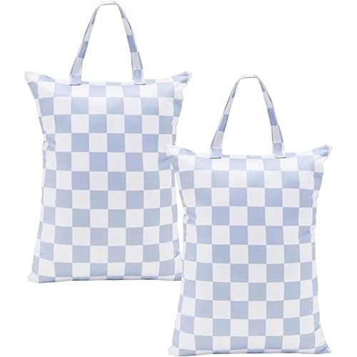 Checkered 2 Pcs Large Travel Laundry Bags for Dirty Clothes, Aesthetic Trendy Waterproof Washable Laundry Bag with Handle for Travel, Gym, Swimming Pool, Blue