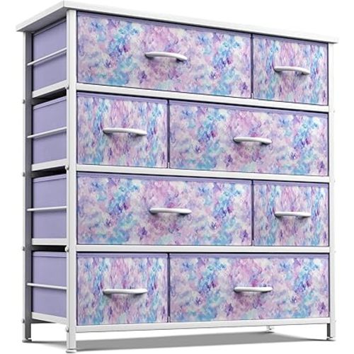 Sorbus Dresser with 8 Drawers - Furniture Storage Chest for Kid’s, Teens, Bedroom, Nursery, Playroom, Clothes, Toys - Steel Frame, Wood Top, Fabric Bins (Tie-dye Purple)