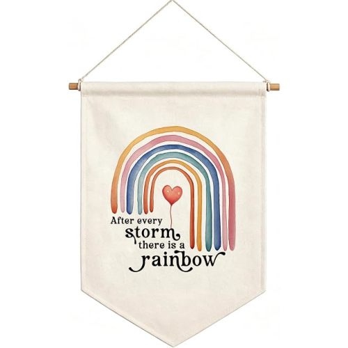 After Every Storm There is a Rainbow Banner Wall Art, Nursery Sign, Rainbow Baby Gift, Nursery Bedroom Decor, Rainbow Sign, Neutral Rainbows Wall Hanging, Kids Pennant Flag,Gift of Baby Shower