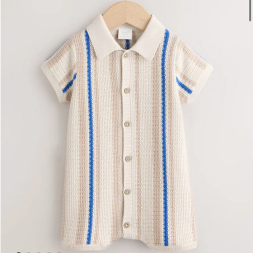 Buy Blue/Neutral Stripe Knitted Baby Romper (0mths-3yrs) from Next USA