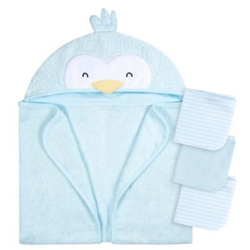Gerber Baby Hooded Bath Towel & Washcloths, One Size Fits Most, 4-Piece