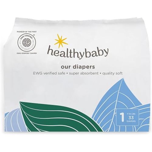 HealthyBaby Non-Toxic Diapers for Sensitive Skin - Size 1, 33 Count
