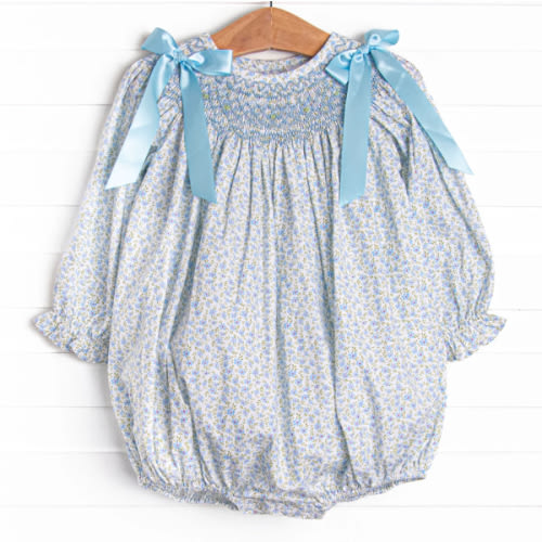 Bow Me Away Smocked Bubble, Blue – Stitchy Fish