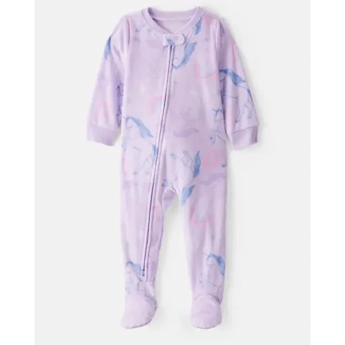 Baby Girl Unicorn Print Loose Fit Long-Sleeve 2-Way Zip 1-Piece Pajamas - Purple | Carter's