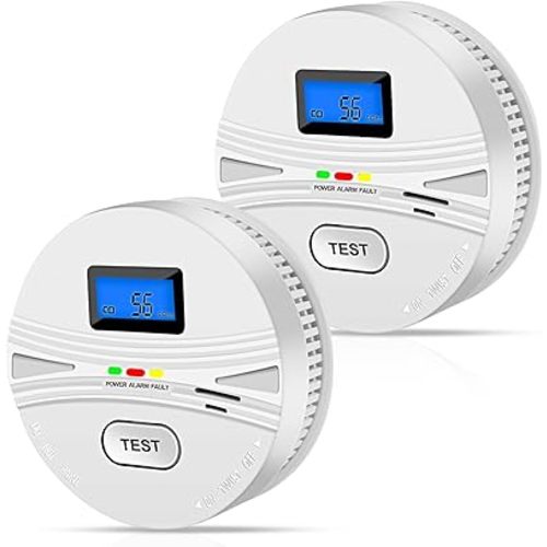2 Pack Smoke and Carbon Monoxide Detector,Smoke Detector Carbon Monoxide Detector Combo with Batteries,Fire Alarm Smoke Detector with Test Button and Digital Display