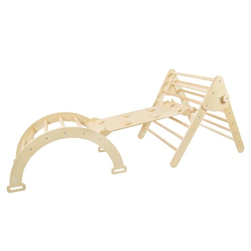 Triangle with Ramp and Arch - Montessori Climbing Toys for Kids - Set of 3, N. Wood (Large Size)