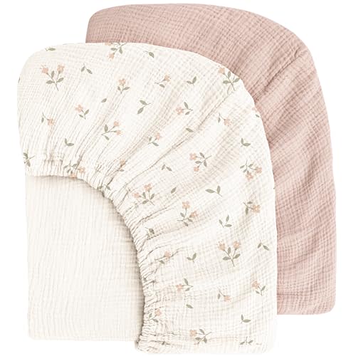 MairMore Muslin Cotton Crib Sheets - Neutral Fitted Sheets for Standard Crib& Toddler Mattress Soft and Breathable Baby Sheets for Boys and Girls - 28"x52"