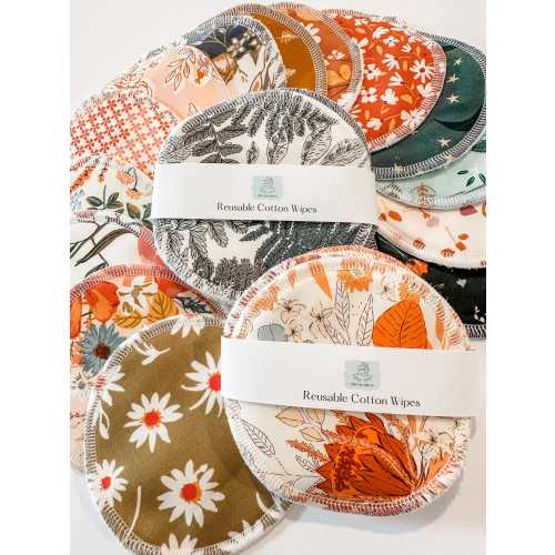 Reusable Cotton Rounds: Floral & Woodland Print Face Wipes, Set of 5