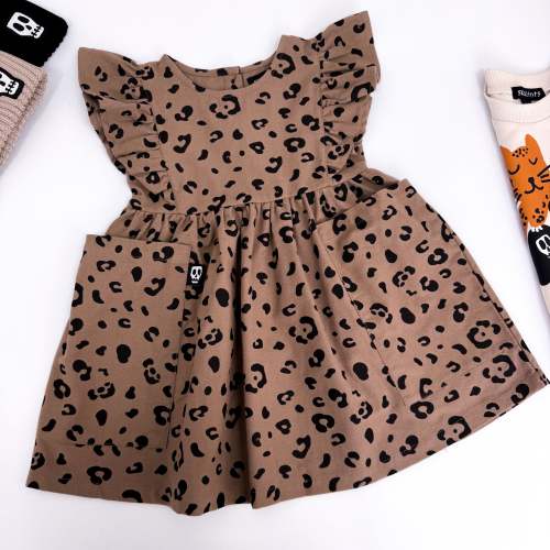 MOCHA LEOPARD PRINT FRILL SLEEVE DRESS – Skeletots