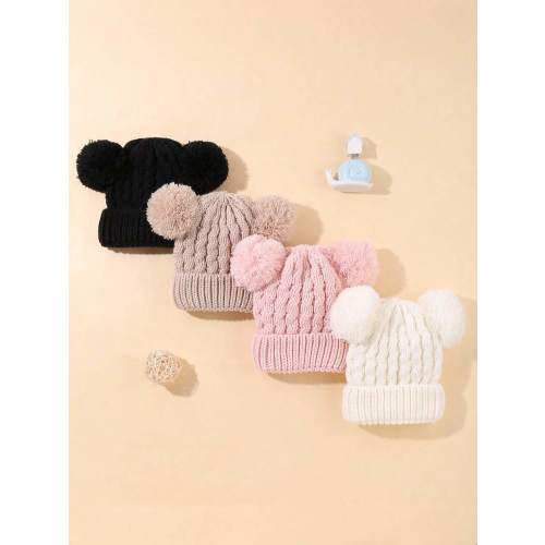 Baby Double Pom Pom Knitted Hat For Children; Suitable For Boys And Girls Autumn And Winter Daily Casual Wear. Baby Knitted Hat 1pc | SHEIN USA
