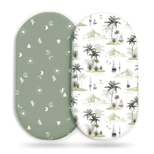 GRSSDER Stretchy Ultra Soft Fitted Bassinet Sheet Set 2 Pack, Breathable and Universal Fit for Bassinets Baby Cradle Moses Basket Oval Rectangle Mattress Safe and Snug