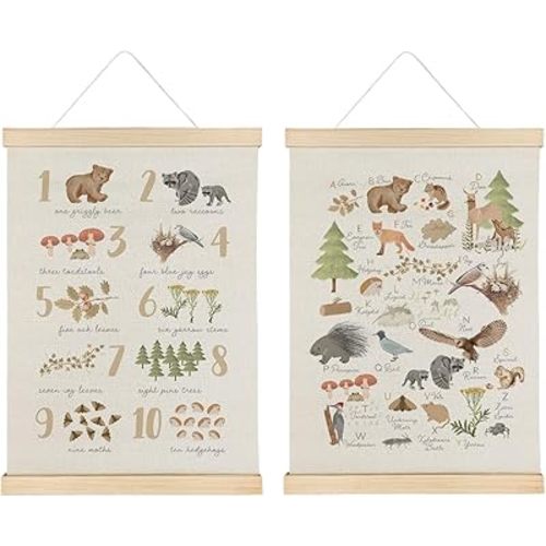 Qvapt Woodland Animal Alphabet Poster,Abc Posters for Classroom Wall,Kids Alphabet Wall Decor Animal Alphabet Posters 12x16, Classroom Posters with Hanger, Set of 2