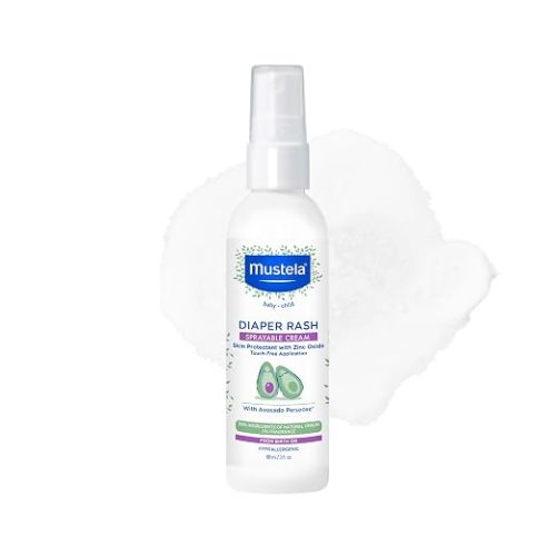 Mustela Baby Diaper Rash Cream Spray – Touch-Free protectant with Zinc Oxide & Natural Avocado - Treats, Soothes and Prevents Diaper Rash- Fragrance-Free - 3 fl. oz