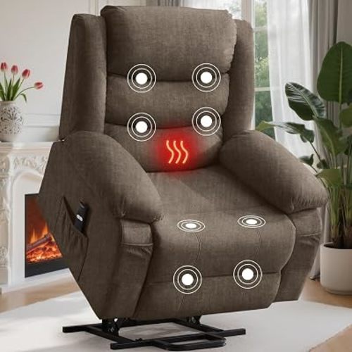 Korser Oversized Power Lift Recliner for Elderly, Electric Recliner Chairs with Massage and Heat, Extra Wide Recliner with Side Pockets, Reclining Chair for Living Room (Cashmere, Brown)