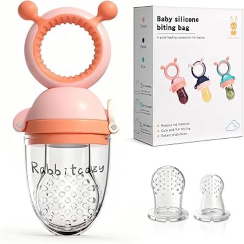 Baby Fruit Food Feeder Pacifier with 3 Different Size Silicone Pouch,Teethers for Babies 6-12Months, Baby Solid Food Essentials, Push Pop Silicone Feeder, Nutrition Feeder, BPA Free, 1 Pice, Orange