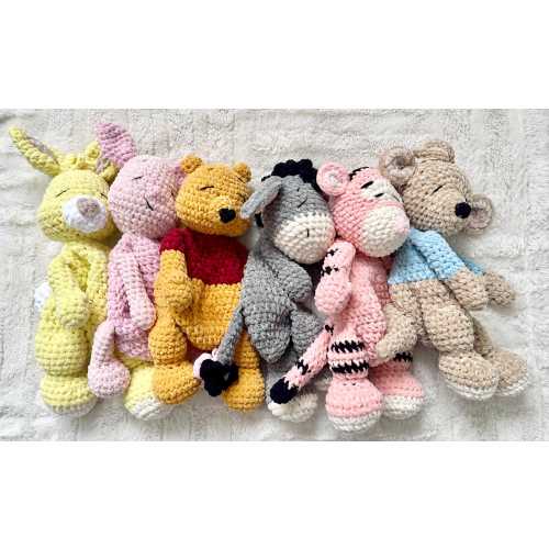 6 Piece set Winnie the Pooh snugglers .baby.children.birthday,amigurumi,,soft toy.gift for her.toys,stuffies,animal.awesome gifts,nursery,