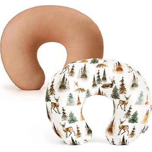 GRSSDER 2 Pack Nursing Pillow Covers, Ultra Soft Stretchy Minky Fabric, Easy Removable and Universal Fit for Breastfeeding Pillows Snug and Cozy Comfort, Forest Deer Print