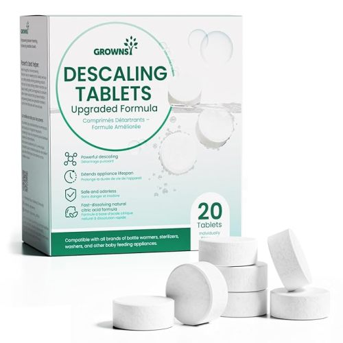 GROWNSY Bottle Warmer & Sterilizer Descaling Tablets 20 Count | Deep Cleaning Descaler for Bottle Warmers, Sterilizers & Baby Food Makers, Removes Limescale & Odors, Maintains Performance