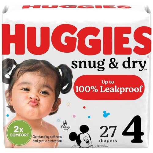 Huggies Size 4 Diapers, Snug & Dry Baby Diapers, Size 4 (22-37 lbs), 27 Count, Packaging May Vary